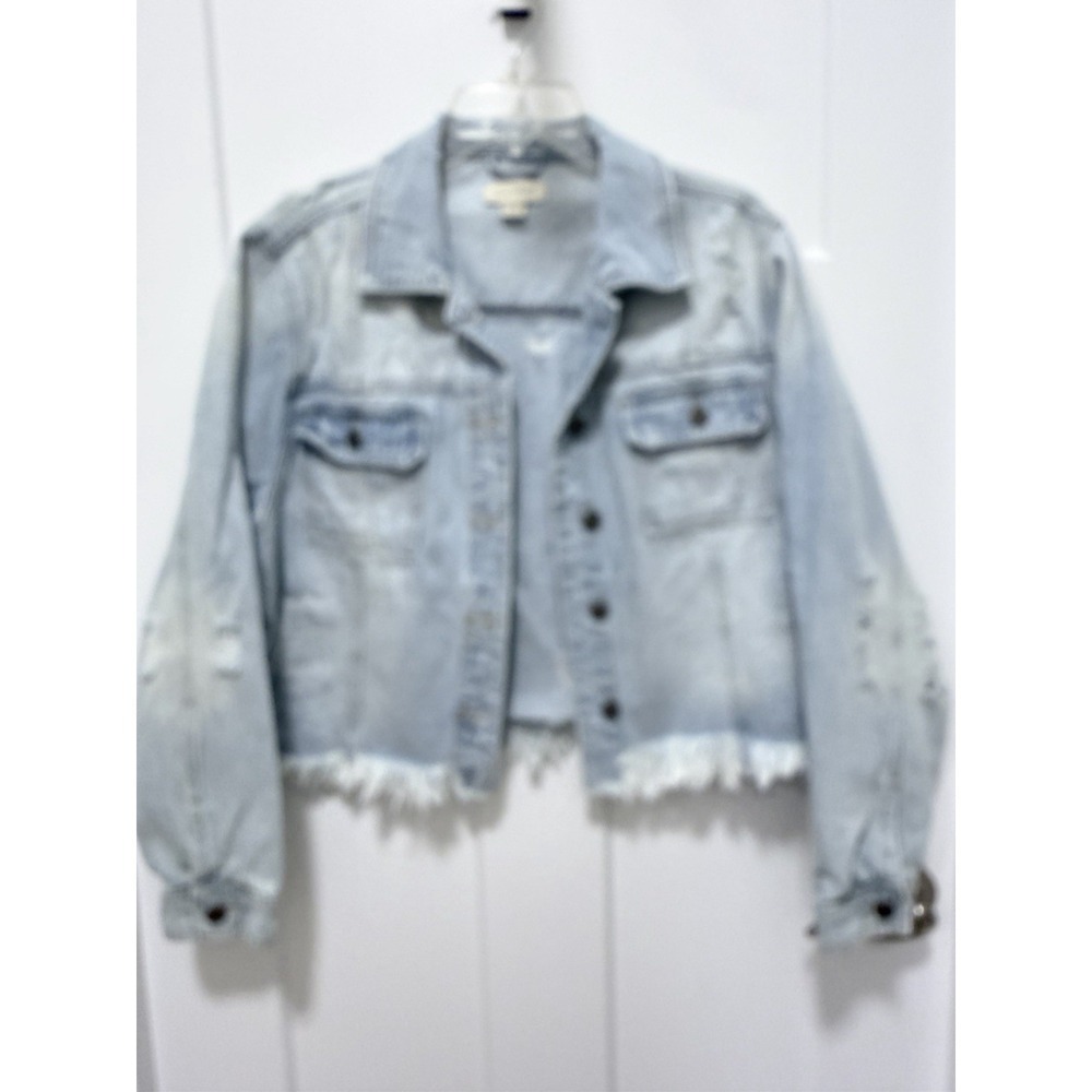 Charlie Paige Denim Jacket Distressed Frayed Hem Light Wash Jean Jacket XL